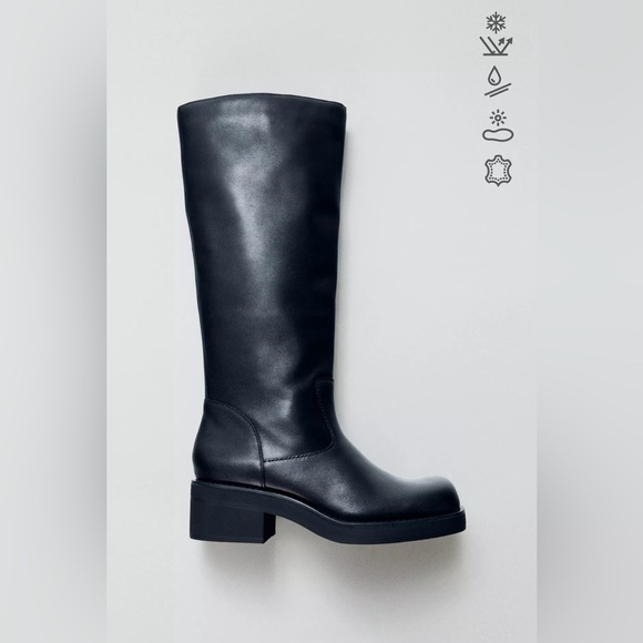 NWT ZARA REAL LEATHER Moto Boots Rounded Square Toe Water Repellent Size 8/38 - Picture 12 of 14